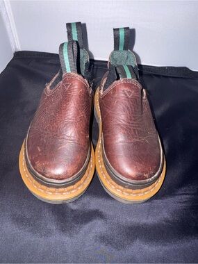 Georgia Boot Kids Brown Leather Pull-On Boots with Green-Striped Tabs